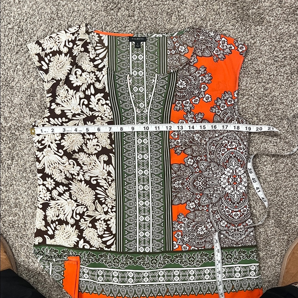 Talbots Paisley Top in Orange, Green, and Brown Size Small - Picture 6 of 7